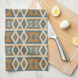 Blåturkos Teal Orange Tan Brown Tribal Art Kökshandduk