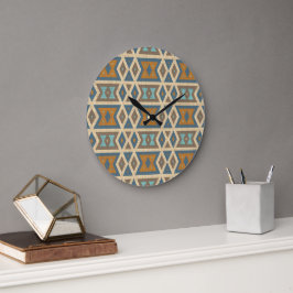 Blåturkos Teal Orange Tan Brown Tribal Art Stor Klocka