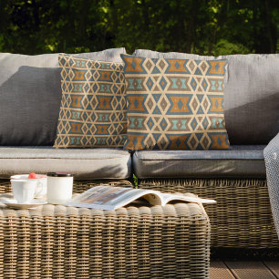 Blåturkos Teal Terraccotta Brown Tribal Art Kudde