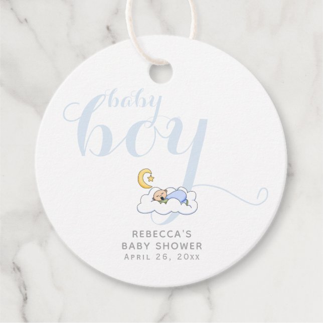 Blåtypografi av sovpojkens Tack babydusch Gåvor Etiketter (Framsida)