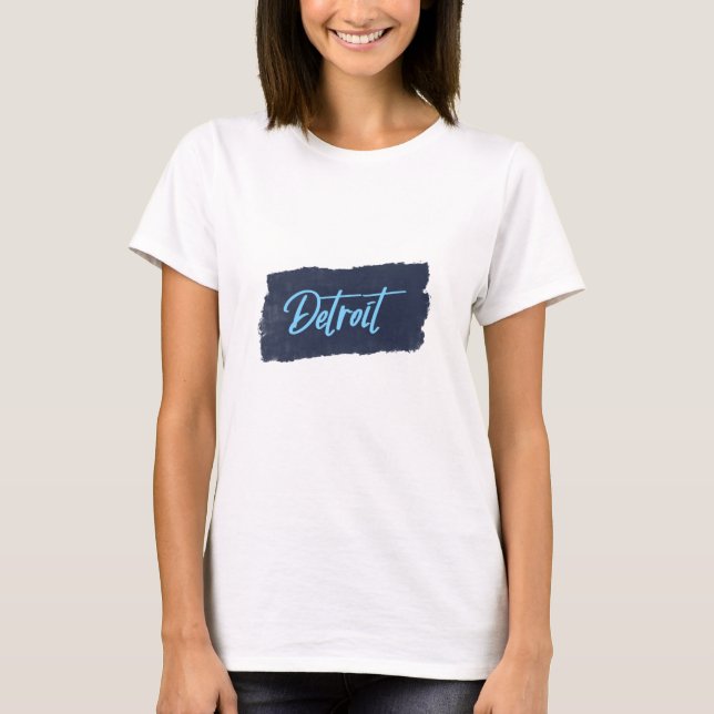 Blåtypografi för Detroit Handskriftlig T Shirt (Framsida)