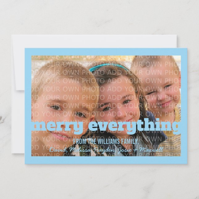 Blåtypografi - merry allt fotokort julkort (Framsida)