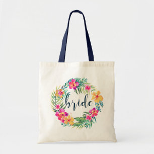 Blåtypografi och tropiska blommor andedräkt tygkasse
