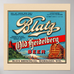 Blatz Old Heidelberg Vintage Öletikett Återställd Poster