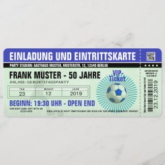 blaue Einladung und Eintrittskarte (Fußballticket) Inbjudningar