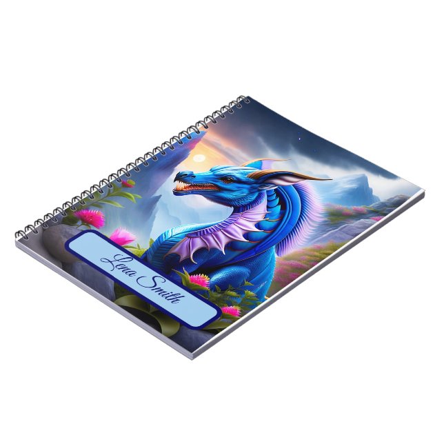 Blauer Drache, fantasievolle Digital Art Anteckningsbok (Vänstra Sidan)