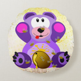 Blauer Honig Bär Rund Kudde