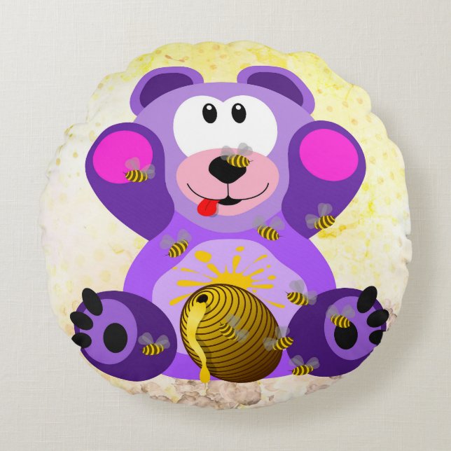 Blauer Honig Bär Rund Kudde (Framsidan)