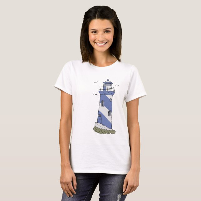 blauer Leuchtturm T Shirt (Hel framsida)
