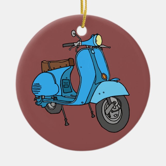 Blauer Motorroller (Vespa) Julgransprydnad Keramik (Framsidan)