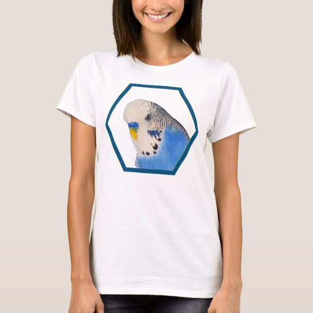Blauer Sittich lustiger Wellensittich - Malerei T Shirt (Framsida)