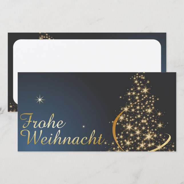 Blaues Weihnachtsmotiv mit goldenem Weihnachtsbaum (Fram/baksida)