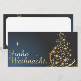 Blaues Weihnachtsmotiv mit goldenem Weihnachtsbaum