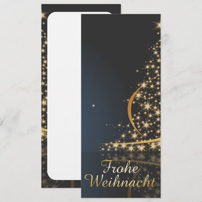 Blaues Weihnachtsmotiv mit goldenem Weihnachtsbaum (Fram/baksida)