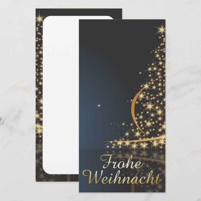Blaues Weihnachtsmotiv mit goldenem Weihnachtsbaum (Fram/baksida)