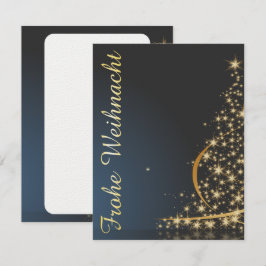 Blaues Weihnachtsmotiv mit goldenem Weihnachtsbaum Inbjudningar