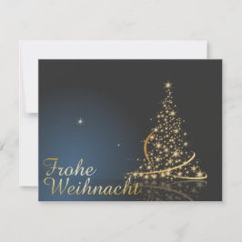 Blaues Weihnachtsmotiv mit goldenem Weihnachtsbaum Inbjudningar