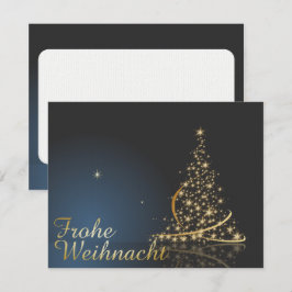 Blaues Weihnachtsmotiv mit goldenem Weihnachtsbaum Inbjudningar