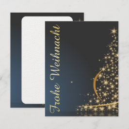 Blaues Weihnachtsmotiv mit goldenem Weihnachtsbaum Inbjudningar