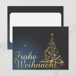 Blaues Weihnachtsmotiv mit goldenem Weihnachtsbaum Inbjudningar