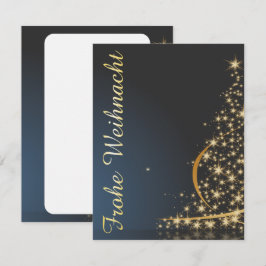 Blaues Weihnachtsmotiv mit goldenem Weihnachtsbaum Inbjudningar
