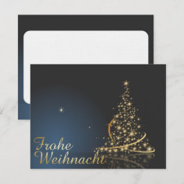 Blaues Weihnachtsmotiv mit goldenem Weihnachtsbaum Inbjudningar