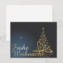 Blaues Weihnachtsmotiv mit goldenem Weihnachtsbaum Inbjudningar