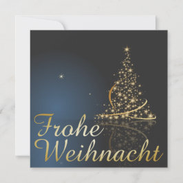 Blaues Weihnachtsmotiv mit goldenem Weihnachtsbaum Inbjudningar