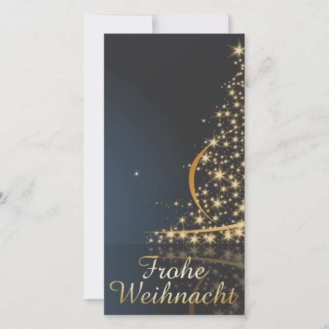 Blaues Weihnachtsmotiv mit goldenem Weihnachtsbaum Julkort (Framsida)