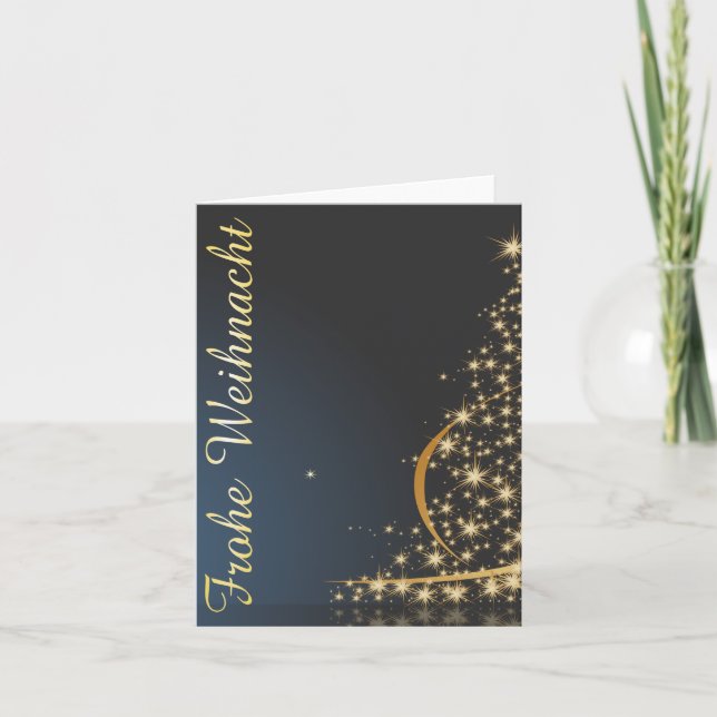 Blaues Weihnachtsmotiv mit goldenem Weihnachtsbaum Kort (Framsida)