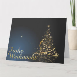 Blaues Weihnachtsmotiv mit goldenem Weihnachtsbaum Kort