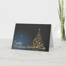 Blaues Weihnachtsmotiv mit goldenem Weihnachtsbaum Kort