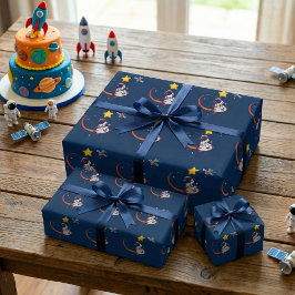 Blåuppspelning av Rymden Astronaut Rocket Birthday Presentpapper