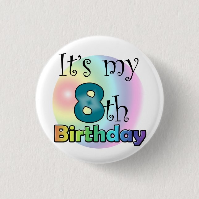 Blauwe It's my 8th Birthday Knapp (Framsida)