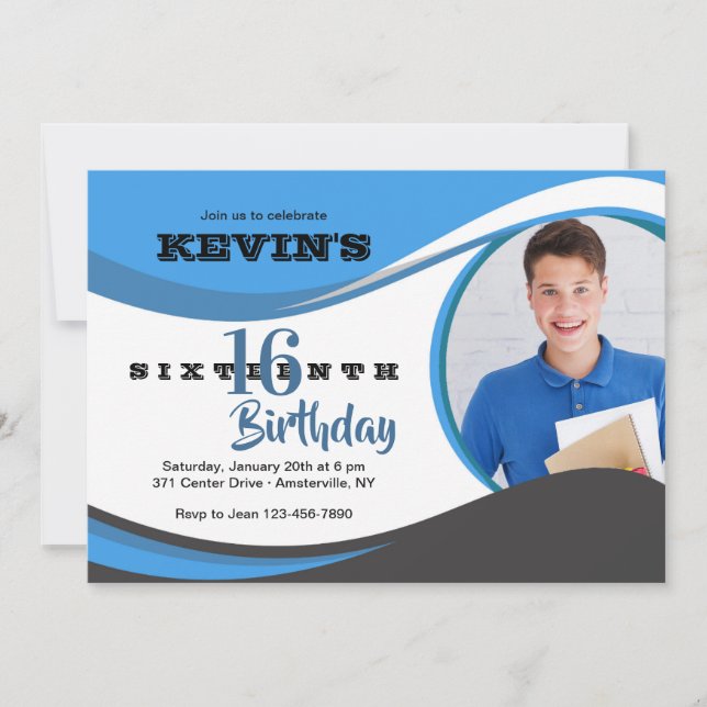 Blåvåg fotokort inbjudningar (Framsida)