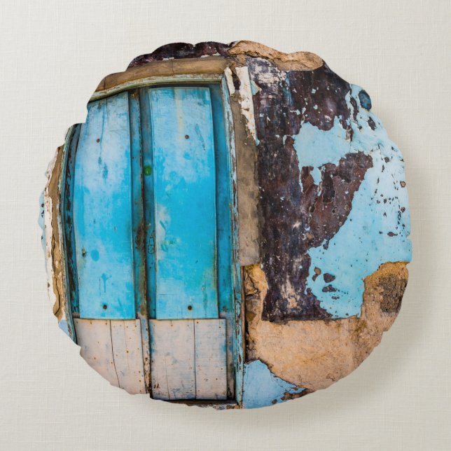 Blåvägg och dörr rund kudde (Framsidan)