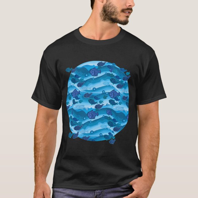 Blåvågsfiskmönster T Shirt (Framsida)