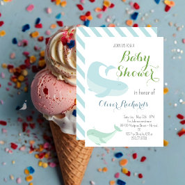 Blåval Grönt Pastel Ocean Fish Baby Shower Inbjudningar