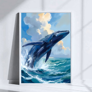 Blåval Havsdjur Akvarellkonst Poster