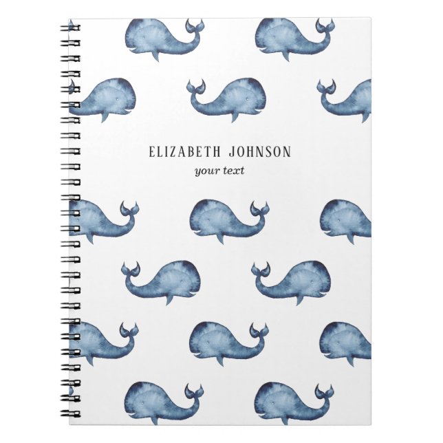 Blåval. Havsdjur. Nautisk flotta mönster Anteckningsbok (Framsidan)