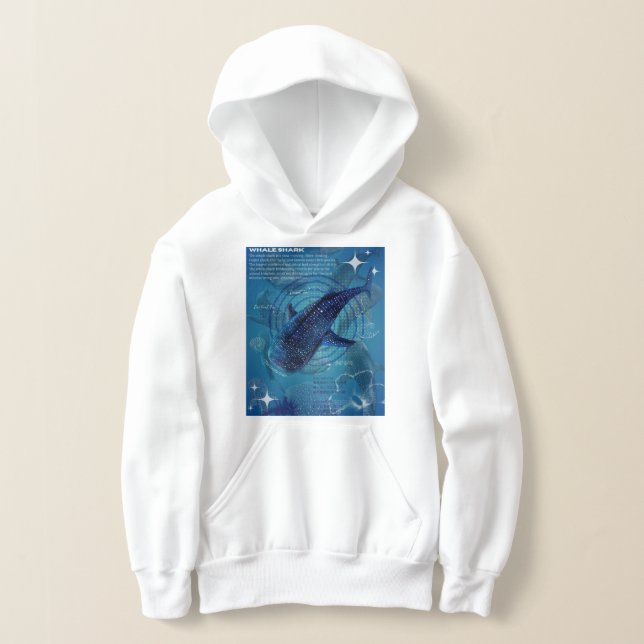 Blåval Hoodie tryckt på båda sidor T Shirt (Laydown)