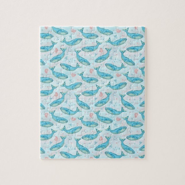 Blåval Nautical Ocean Beach Cute Sea Teal Pussel (Vertikal)