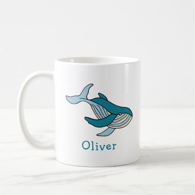 Blåval Ocean Personligt Namn Kaffemugg (Vänster)