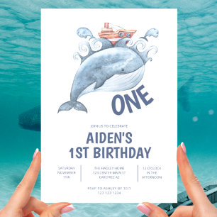 Blåval pojke 1-årsdag inbjudningar