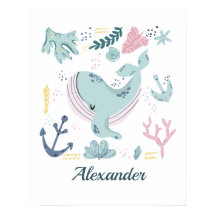 Blåval Sea Life Nursery Wall Art Baby Gift