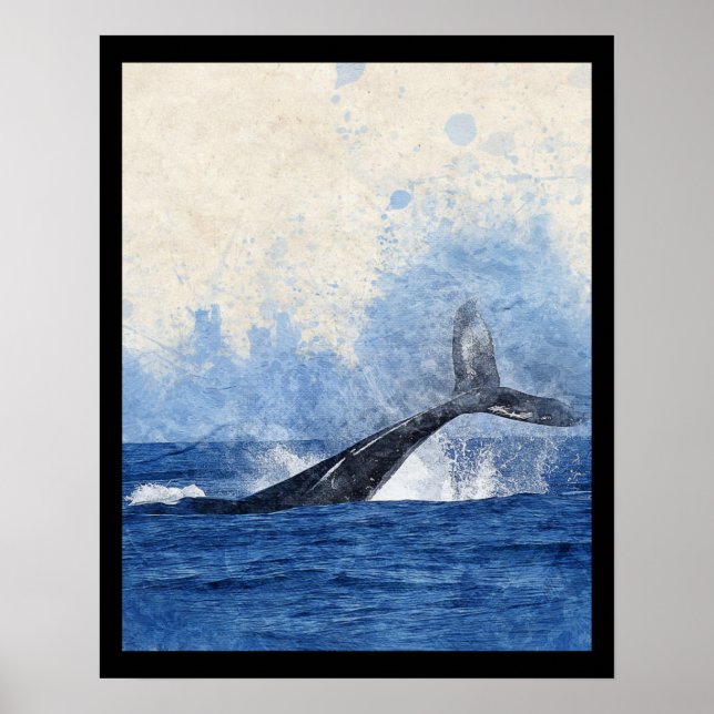 Blåval som kastas i havsart poster (Framsidan)