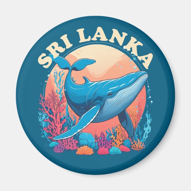 Blåval som tittar på Sri Lanka Magnet (Framsidan)