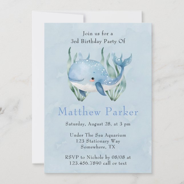 Blåval under Sea Boy-Födelsedagsfesten Inbjudningar (Framsida)