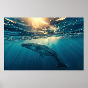 Blåval under vatten Small Poster