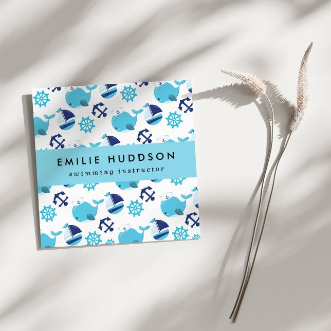 Blåvalar, Simma instruktör, simmande coach Fyrkantigt Visitkort (Skapare uppladdad)